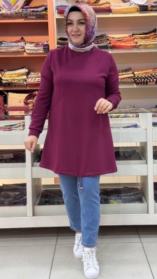 Etek Ucu Lastikli Sweat Tunik Bordo/257308 - Thumbnail