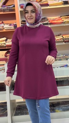 Etek Ucu Lastikli Sweat Tunik Bordo/257308 - Thumbnail