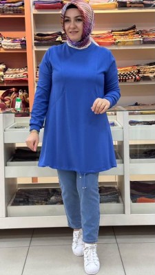 Etek Ucu Lastikli Sweat Tunik Mavi/257308 - Thumbnail