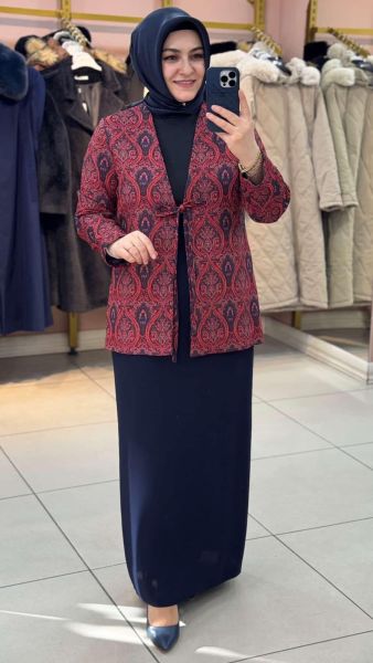 Etnik Desen Bağcıklı Ceket Bordo/71347