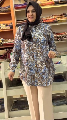 Etnik Desen Tunik Mavi/21554 - Thumbnail