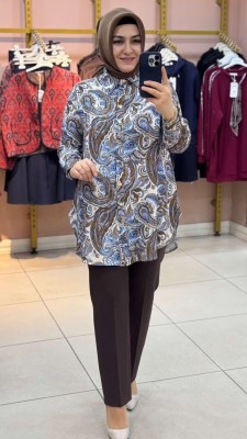 Etnik Desen Tunik Mavi/21554 - Thumbnail