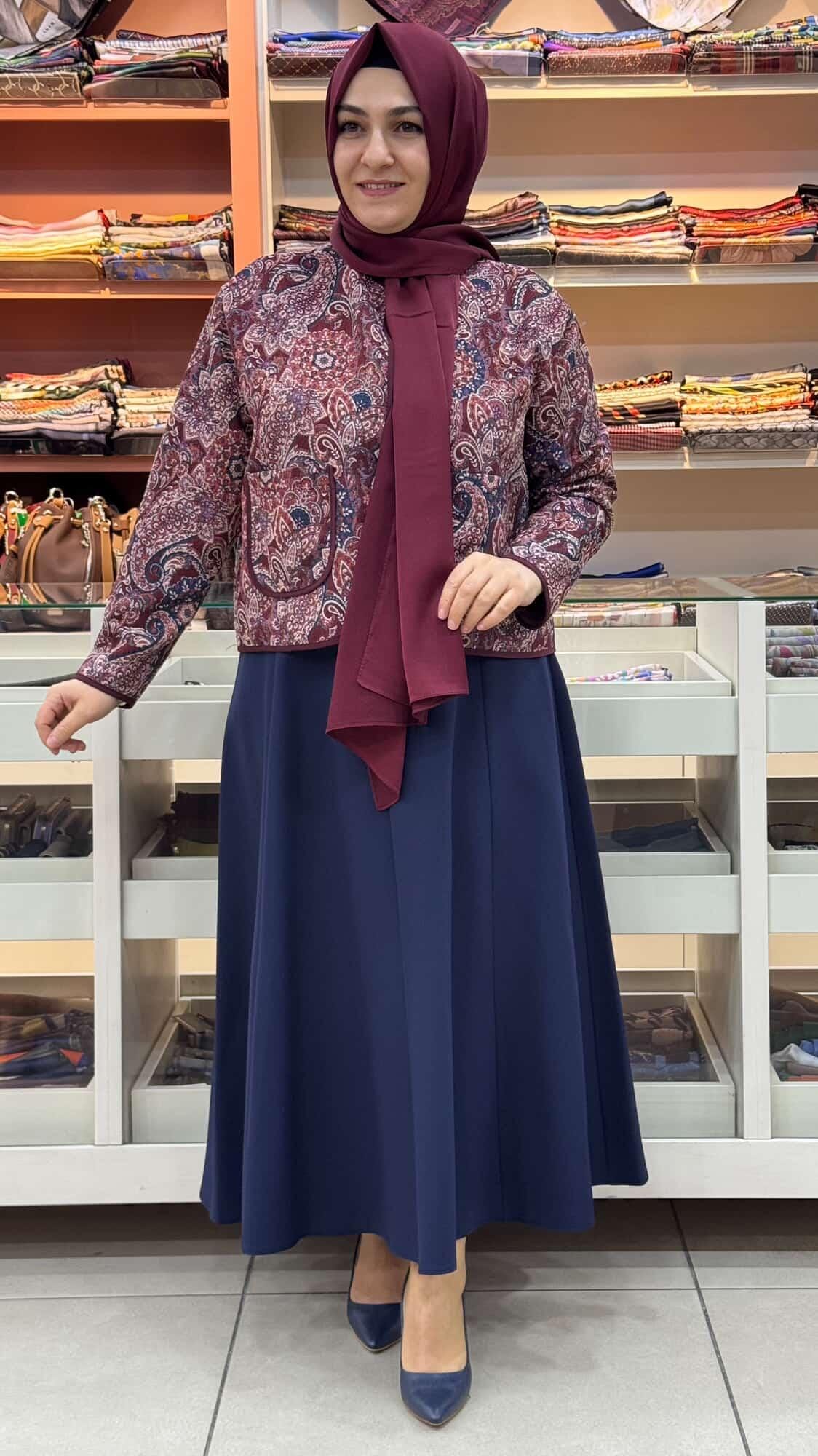 Puane - Etnik Desenli Ceket Bordo/32447