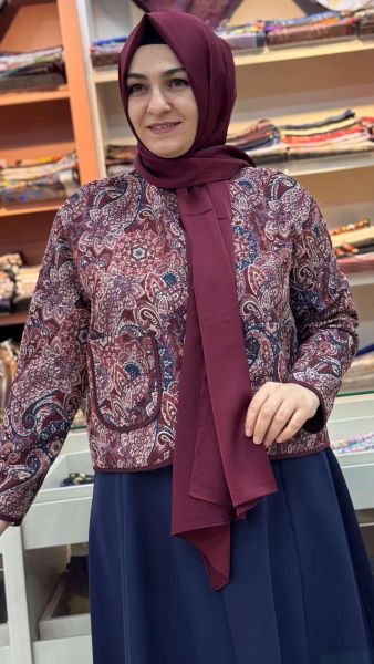 Etnik Desenli Ceket Bordo/32447