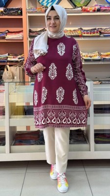 Kado - Etnik Desenli Tunik Bordo/251476
