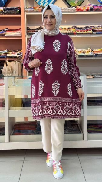 Etnik Desenli Tunik Bordo/251476