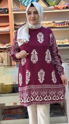 Etnik Desenli Tunik Bordo/251476 - Thumbnail