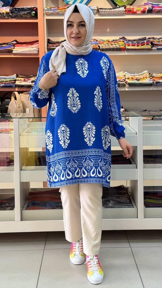 Kado - Etnik Desenli Tunik Saks/251476