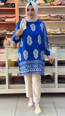 Kado - Etnik Desenli Tunik Saks/251476