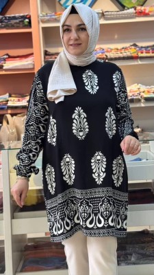 Etnik Desenli Tunik Siyah/251476 - Thumbnail