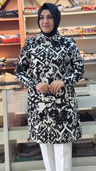 Etnik Desenli Tunik Siyah/9085