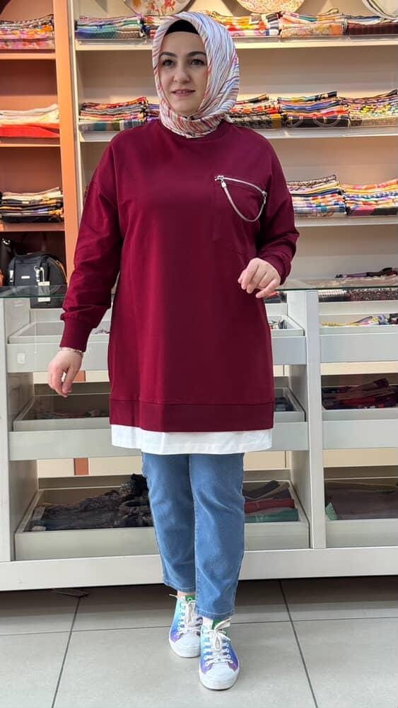 Puane - Fermuar Aksesuarlı Tunik Bordo/10620