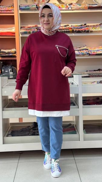 Fermuar Aksesuarlı Tunik Bordo/10620
