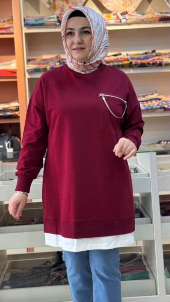 Fermuar Aksesuarlı Tunik Bordo/10620