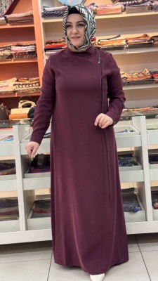 Fermuar Detaylı Elbise Bordo/5249 - Thumbnail