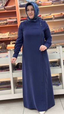 Fermuar Detaylı Elbise Lacivert/5249 - Thumbnail