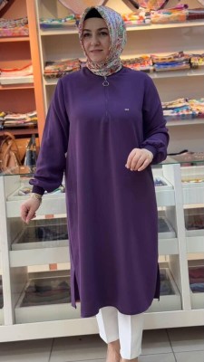 Fermuar Detaylı Tunik Mor/251491 - Thumbnail