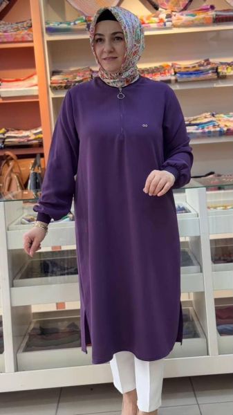 Fermuar Detaylı Tunik Mor/251491