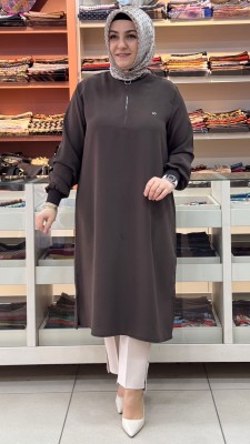 Kado - Fermuar Detaylı Tunik Acı Kahve/ 251491