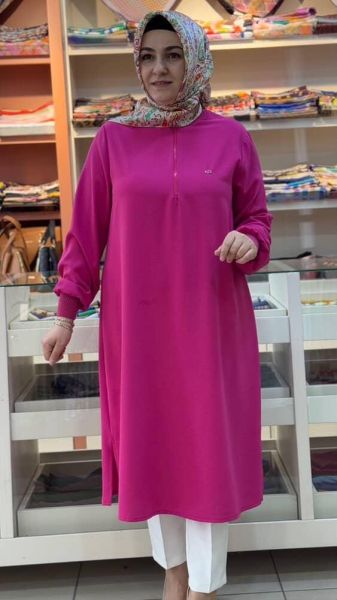 Fermuar Detaylı Tunik Fuşya/251491