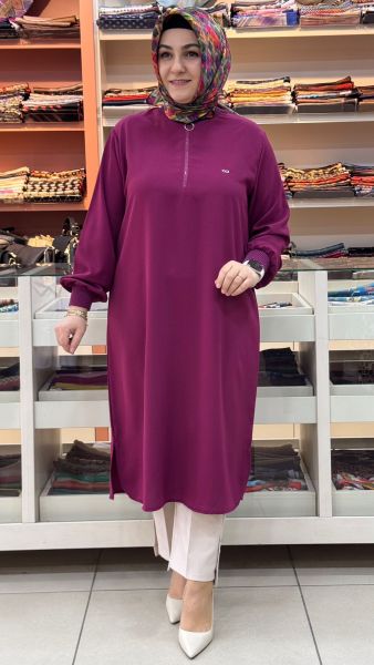 Fermuar Detaylı Tunik Fuşya/251491