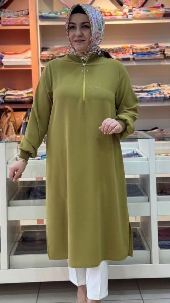 Fermuar Detaylı Tunik Yağ Yeşili/ 251491