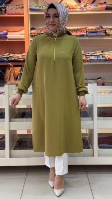 Kado - Fermuar Detaylı Tunik Yağ Yeşili/ 251491