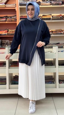 Puane - Fermuar Görünümlü Yırtmaç Detaylı Tunik Lacivert/10771