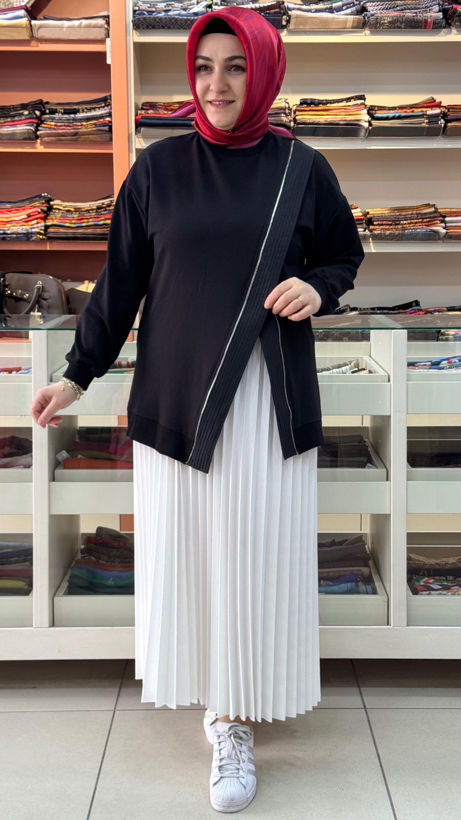 Puane - Fermuar Görünümlü Yırtmaç Detaylı Tunik Siyah/10771