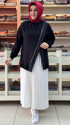 Puane - Fermuar Görünümlü Yırtmaç Detaylı Tunik Siyah/10771