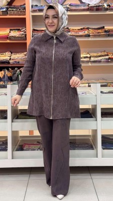 Esswap - Fermuar Ucu Taş Detaylı Kendinden Desenli Kap Kahve/21600