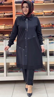 Fermuar Ve Paraşüt Detaylı Tunik Siyah/2071 - Thumbnail