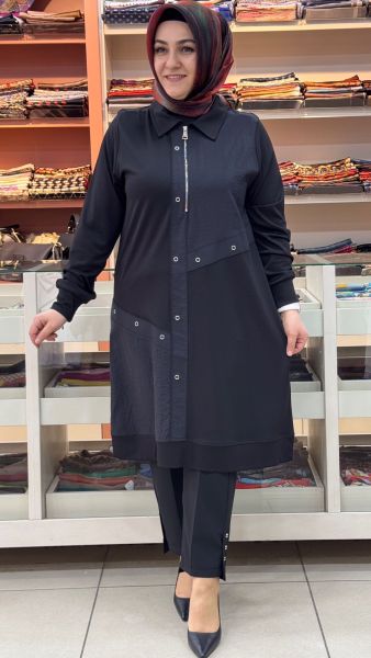 Fermuar Ve Paraşüt Detaylı Tunik Siyah/2071