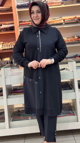 Fermuar Ve Paraşüt Detaylı Tunik Siyah/2071