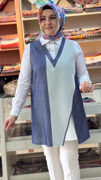 File Detaylı Denim Kumaş İçli Dışlı Takım Mavi/2517009