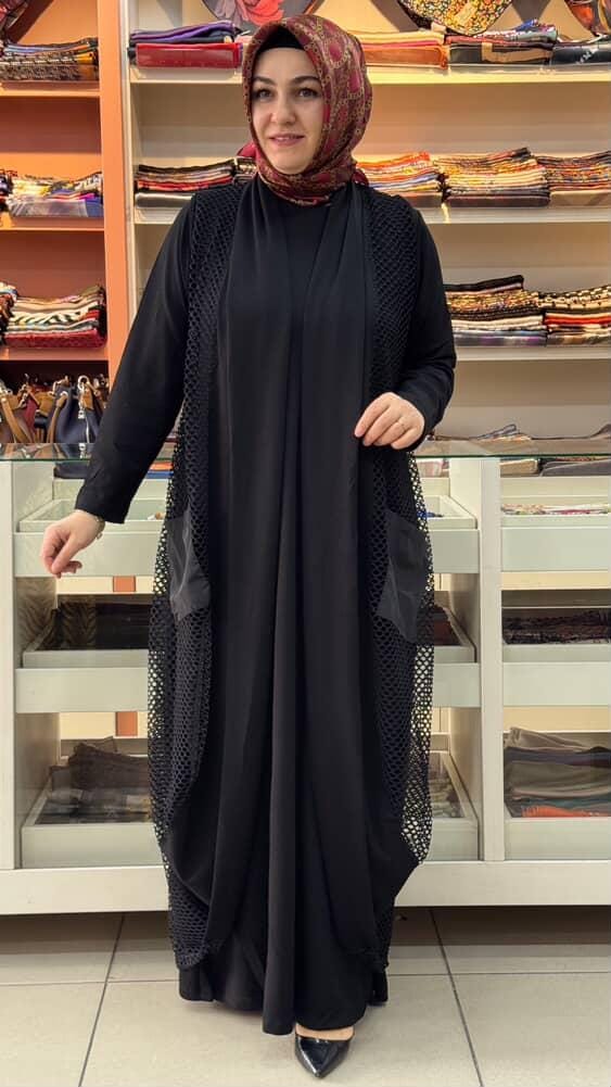 Belgin Triko - File Yelekli Elbise Siyah/9103