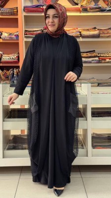 Belgin Triko - File Yelekli Elbise Siyah/9103