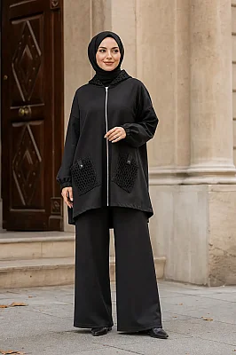 Armine Trend - File Detaylı Pantolonlu Takım Siyah/1620