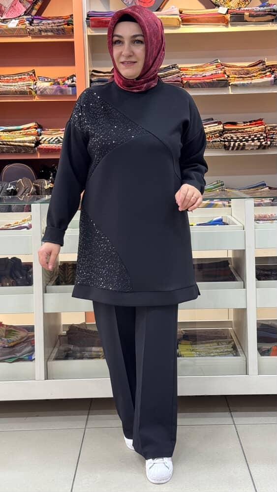 Morİpek - File Pul Detaylı Tunik Siyah/2302