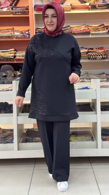 Morİpek - File Pul Detaylı Tunik Siyah/2302