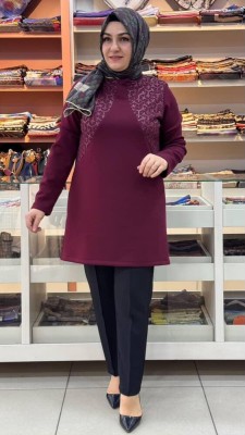 Morİpek - File Ve Deri Detaylı Tunik Bordo/2304