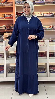 İnza Moda - Fırfır Detaylı Yarım Düğmeli Elbise Lacivert / 1392