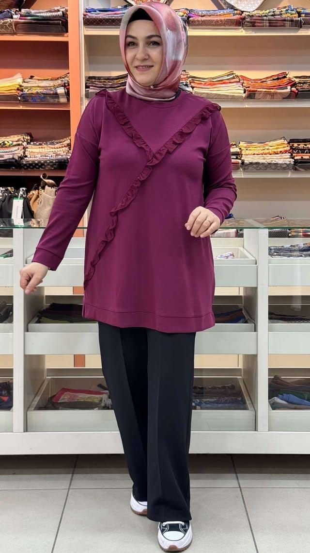 Kado - Fırfırlı Tunik Bordo/257408