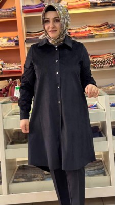 Fitilli Kadife Tunik Siyah/5340 - Thumbnail