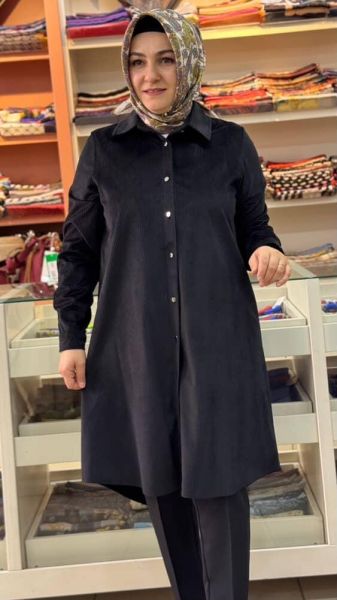 Fitilli Kadife Tunik Siyah/5340