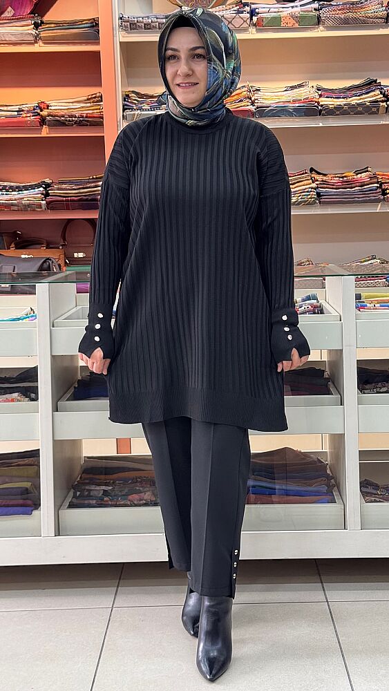 Fitilli Triko Tunik Siyah/31702 - 1