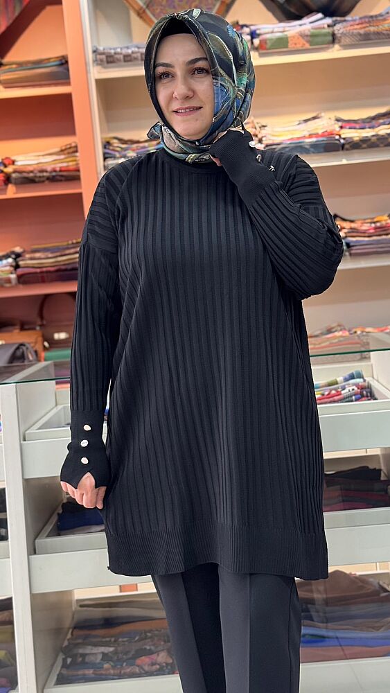Fitilli Triko Tunik Siyah/31702 - 2