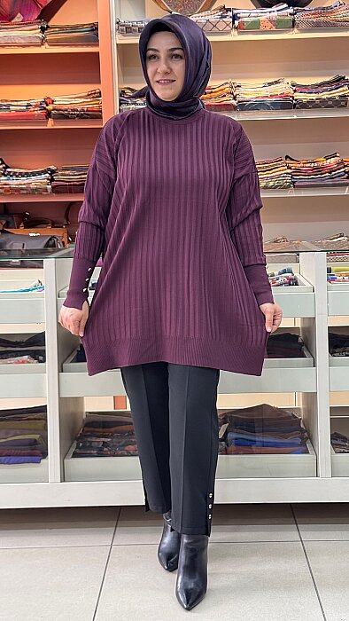 Fitilli Triko Tunik Mürdüm/31702   