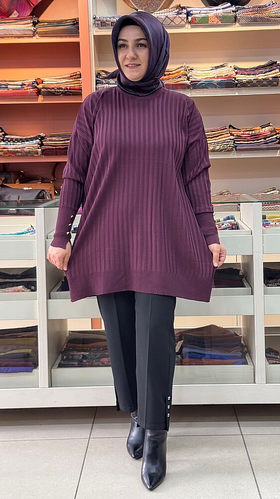 Fitilli Triko Tunik Mürdüm/31702 - 1