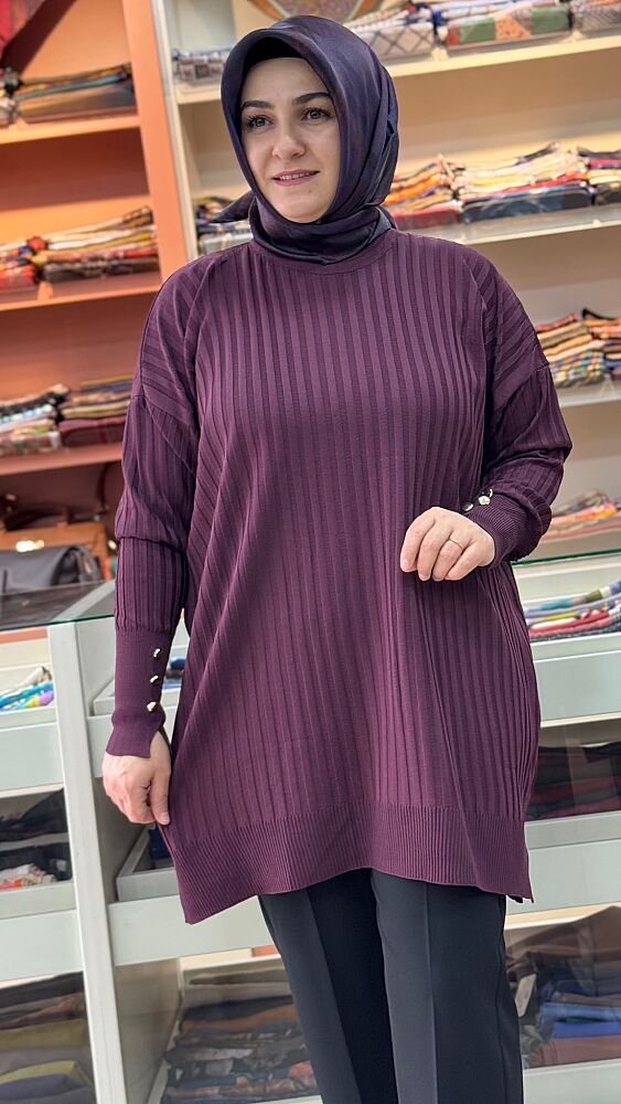 Fitilli Triko Tunik Mürdüm/31702 - 2